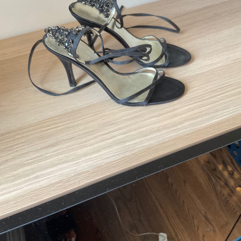 Nine West Black Satin Sandals size 5